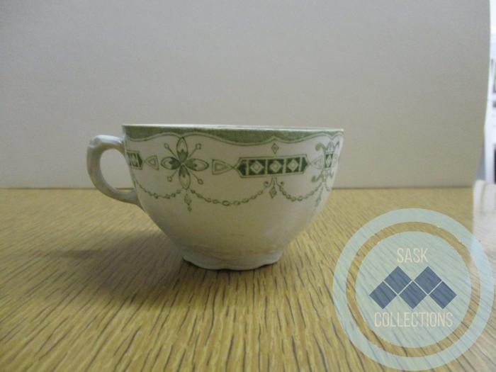 White and Green Semi-Porcelain Tea Cup
