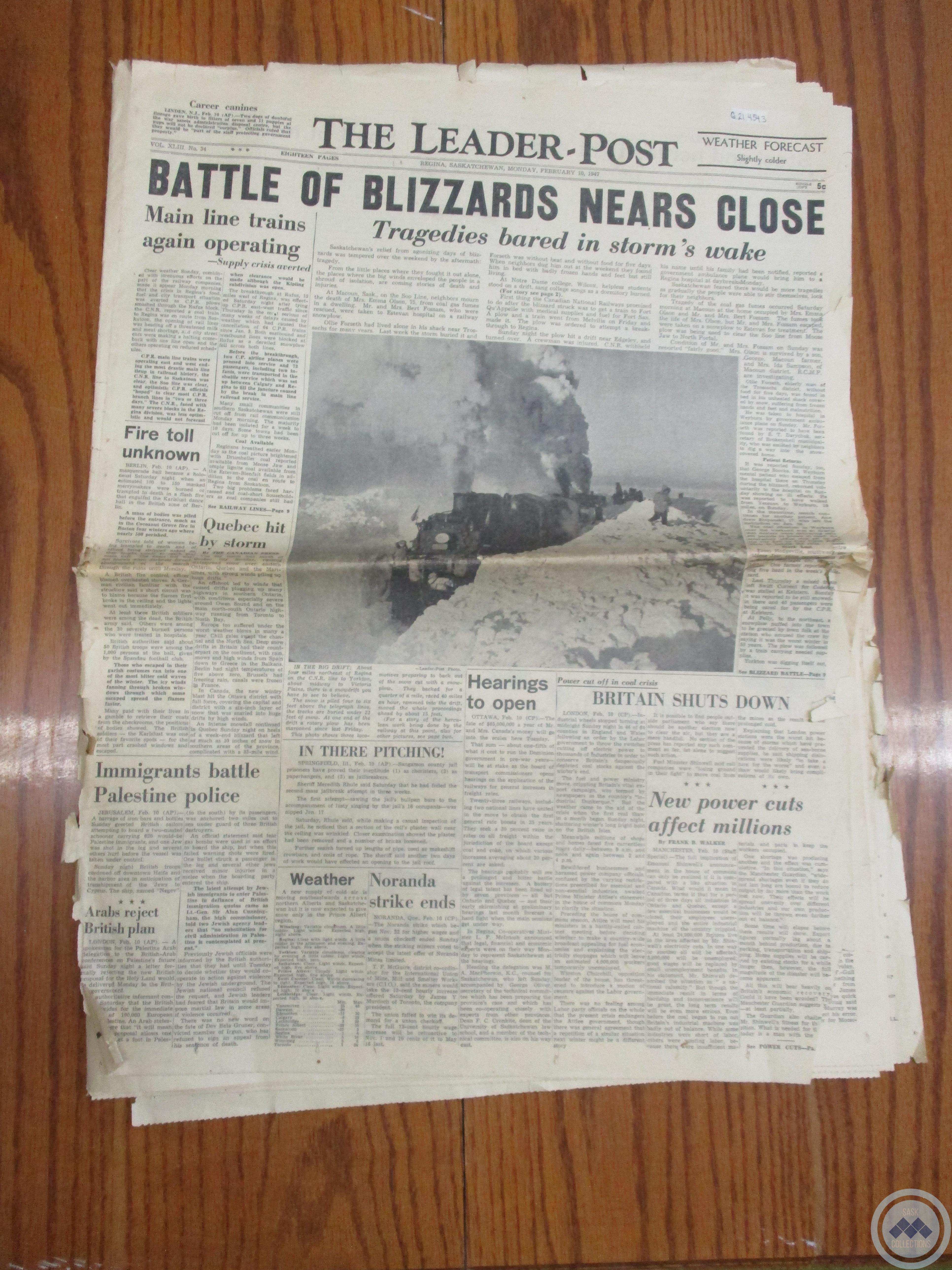 The Leader-Post: “Battle of Blizzards Near Close” 